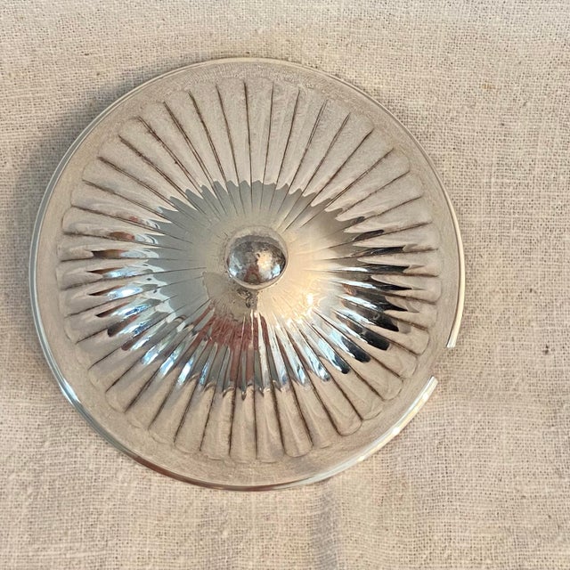 Silver Vintage English Silver-Plated Dome Lid Butter or Caviar Dish With Glass Insert and Knife For Sale - Image 8 of 12