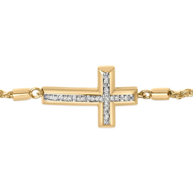 Contemporary Gold Vermeil Diamond Accent Cross Lariat Bolo Bracelet For Sale - Image 3 of 4