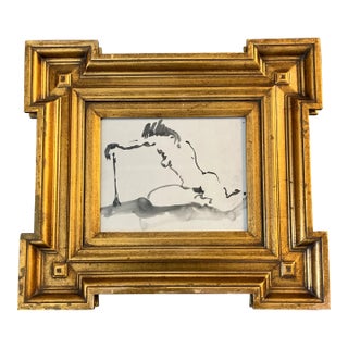 1970’s Original Abstract Female Nude Watercolor Painting Chunky Gold Frame For Sale
