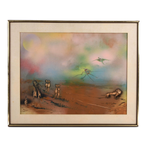 Signed J. Akston "Placental Beings Swept Over Deserted Lands, 1975" Enamel