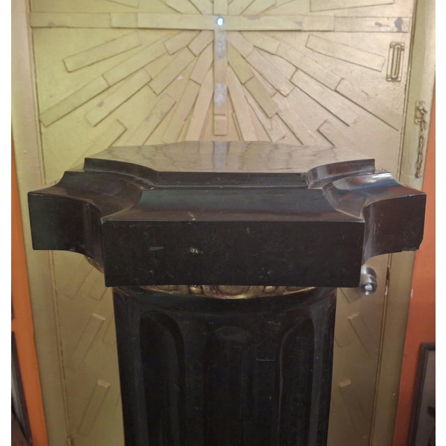 1940s Grand Scale French Louis XVI Heavy Palace Black Tesselated Marble Gilt Bronze Pedestals a - Pair For Sale - Image 5 of 7