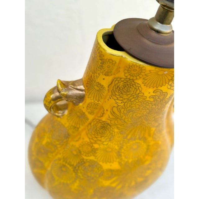 Vintage Sunflower Yellow and Gilt Japanese Glazed Ceramic Lamp For Sale - Image 10 of 12