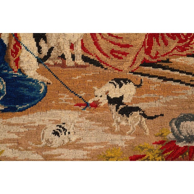 English Antique Petite Needlepoint Giltwood Framed Picture With Cats For Sale - Image 3 of 3
