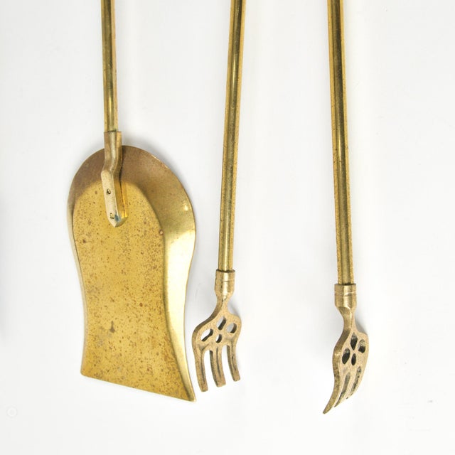 Vintage Brass Fireplace Tool Set 4-Piece Set With Art Deco Stand For Sale - Image 14 of 15