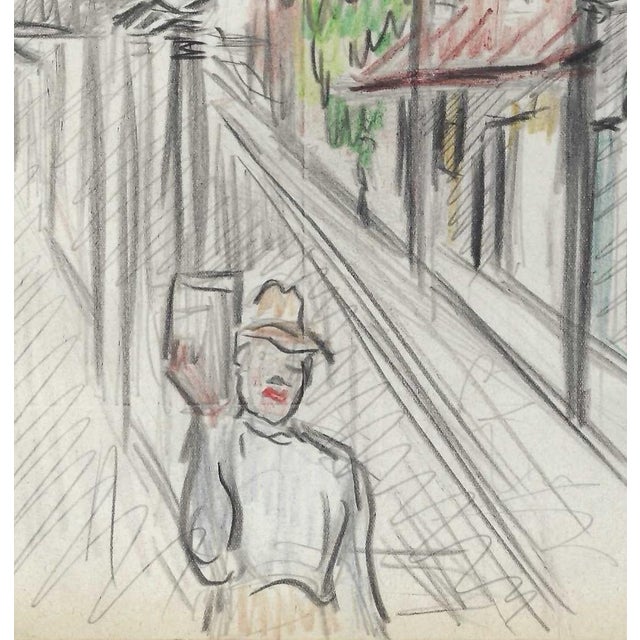 Grace Spongberg (American, 1906-1992) "Madison & Dectaur [Streets]" oil pastel on paper, estate stamp on reverse. Grace...