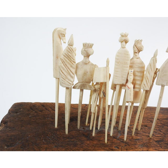 19th Century Carved Bone Game Pieces Collection With Wood Stand For Sale - Image 4 of 17