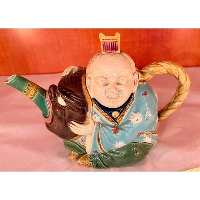 19th Century 19th-Century Majolica Minton Chinese Man Figural Teapot For Sale - Image 5 of 6