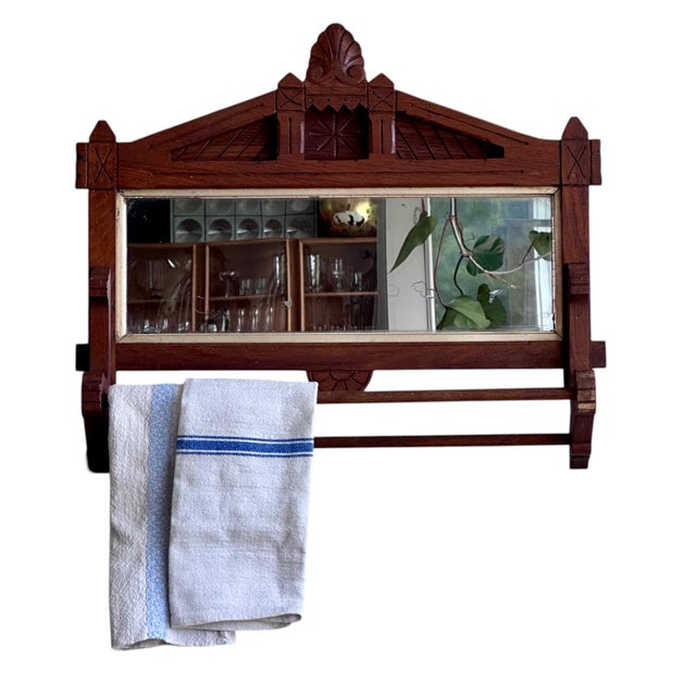 Antique Eastlake-Style Wall Mirror With Towel Bar For Sale - Image 9 of 12