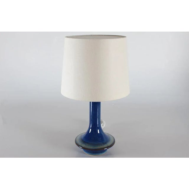 Mid-Century Modern Danish Sculptural UFO Shaped Table Lamp in Blue Glaze from Søholm, 1960s For Sale - Image 3 of 9