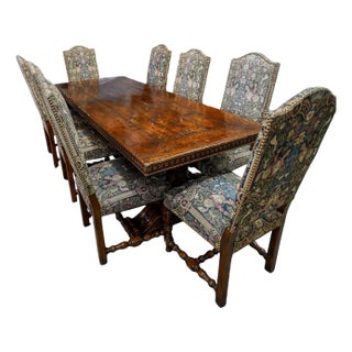 1920s (9 Pc) French Refractory Dining Table & 8 Chairs Renaissance Revival Style For Sale