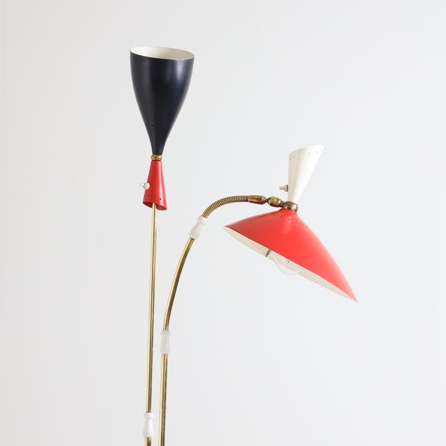 Gold Italian Modernist Two Light Floor Lamp For Sale - Image 8 of 8