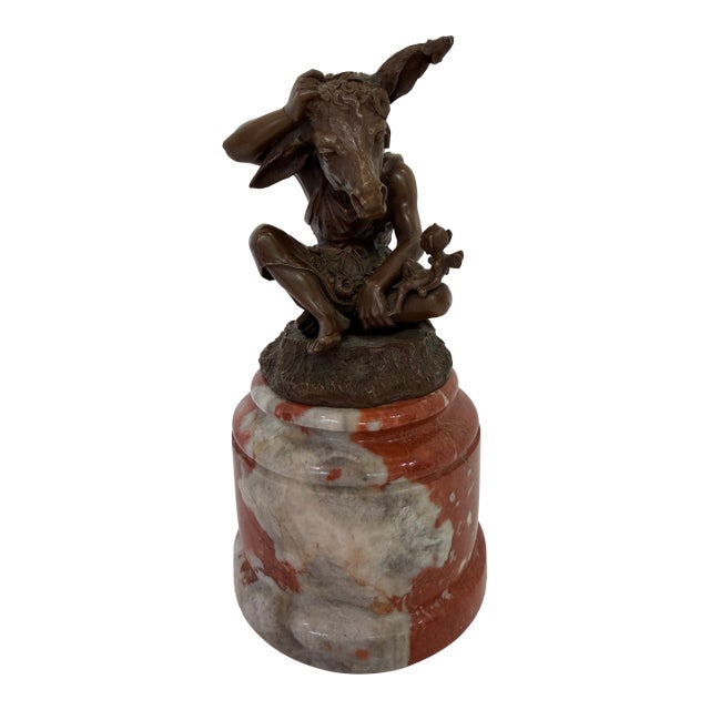 Vintage Bronze Nick Bottom From Shakespeare’s “A Midsummer Night’s Dream” on Marble Pedestal For Sale