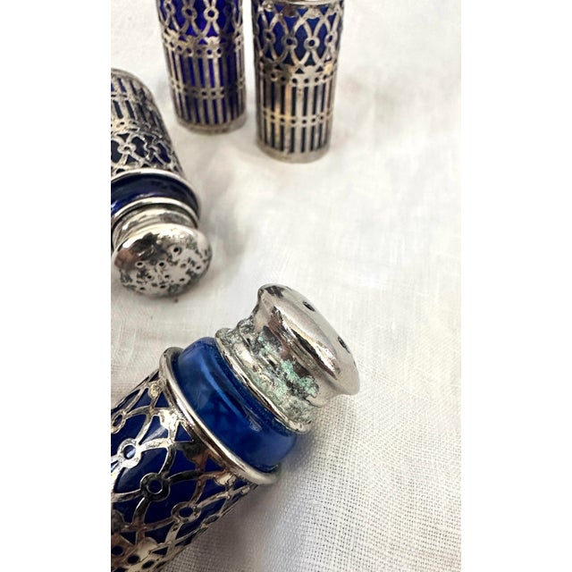 Vintage F. B Rogers Cobalt Blue W/Silverplate Case Salt & Pepper Set For Sale - Image 4 of 5