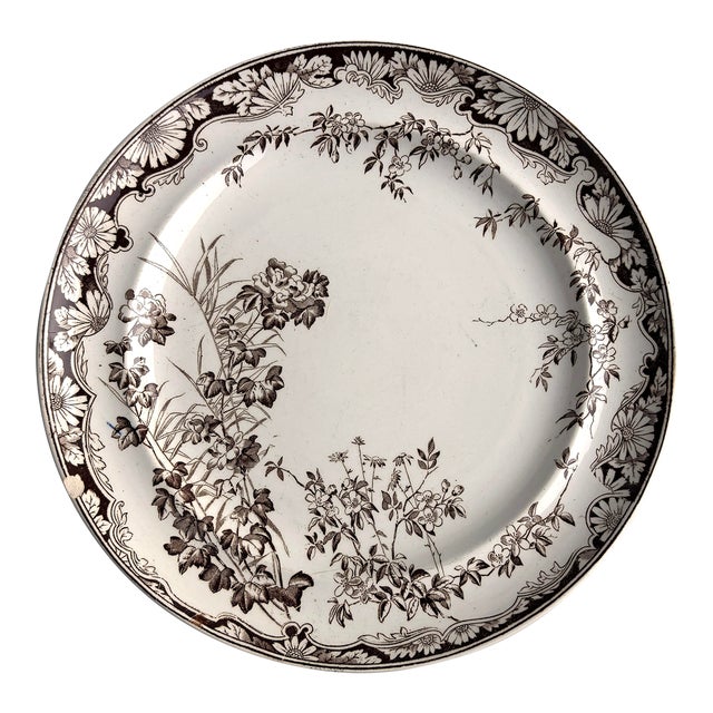 Staffordshire Brown Transferware Plate by Gj and Sons Chatsworth For Sale