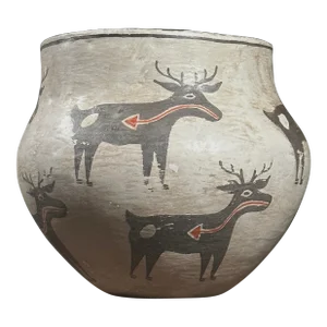 Vintage 1939 Acoma Polychrome Deer Heart-Line Design Clay Olla