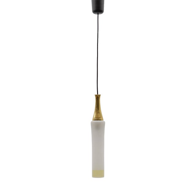 Vintage German Cylindrical Glass Hanging Lamp with Brass, 1960s For Sale