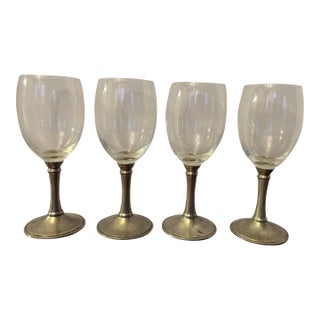 Late 20th Century Williams Sonoma Wms320 Pewter Metal Stem Wine Glasses Set of 4 For Sale