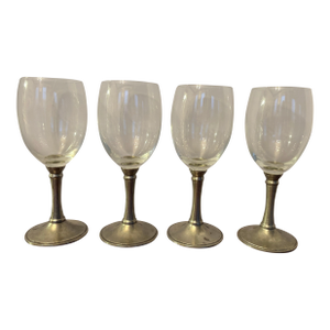 Late 20th Century Williams Sonoma Wms320 Pewter Metal Stem Wine Glasses Set of 4