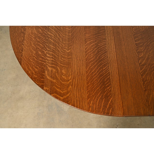 Limbert Antique Mission Oak Arts & Crafts Five-Leg Extension Dining Table, Newly Refinished For Sale - Image 10 of 15