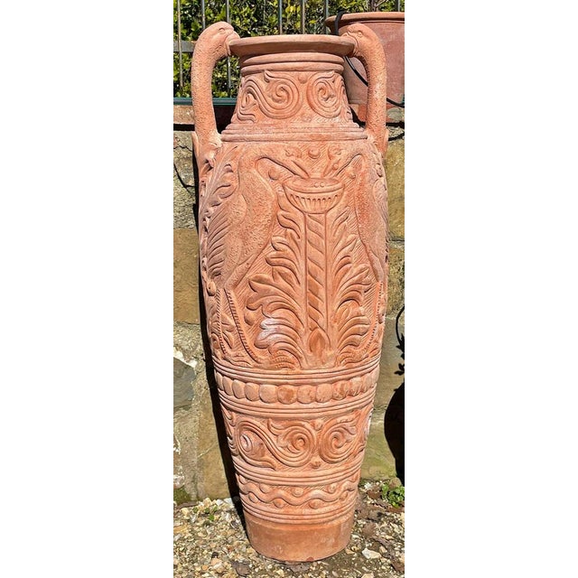 Impruneta Terracotta Amphoras with Swans, 20th Century, Set of 2 For Sale - Image 3 of 6