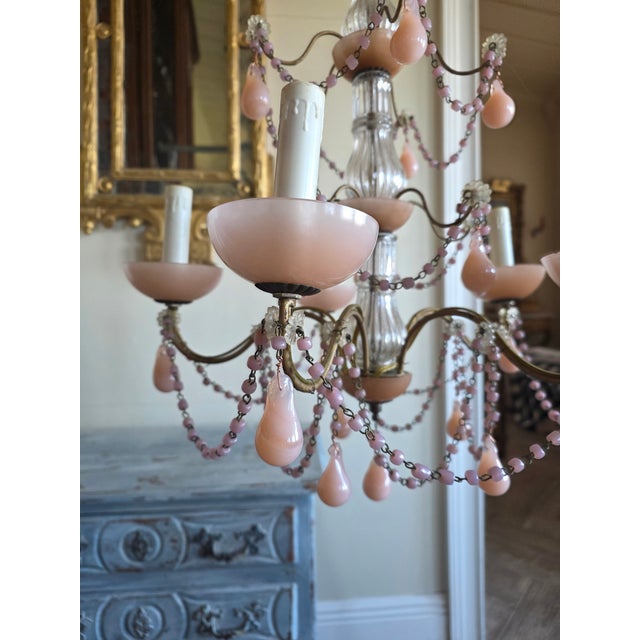 Pink Opaline Chandelier For Sale In San Antonio - Image 6 of 13
