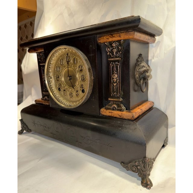Victorian Seth Thomas Antique Adamantine Black Mantel Clock For Sale - Image 3 of 12