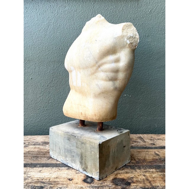 Late 20th Century Vintage Stone Torso Sculpture on Cement Base For Sale - Image 5 of 12