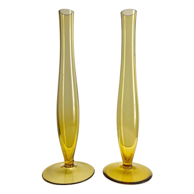 Art Nouveau Amber Glass Vases, 1920, Set of 2 For Sale