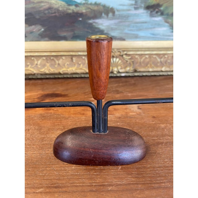 1960s Mid-Century Modern Danish Style 5-Arm Candelabra With Sculptural Wood Base. For Sale - Image 5 of 9
