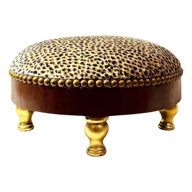 Italian Early 19th Century Footstool in Vintage Scalamandré Cheetah Velvet For Sale