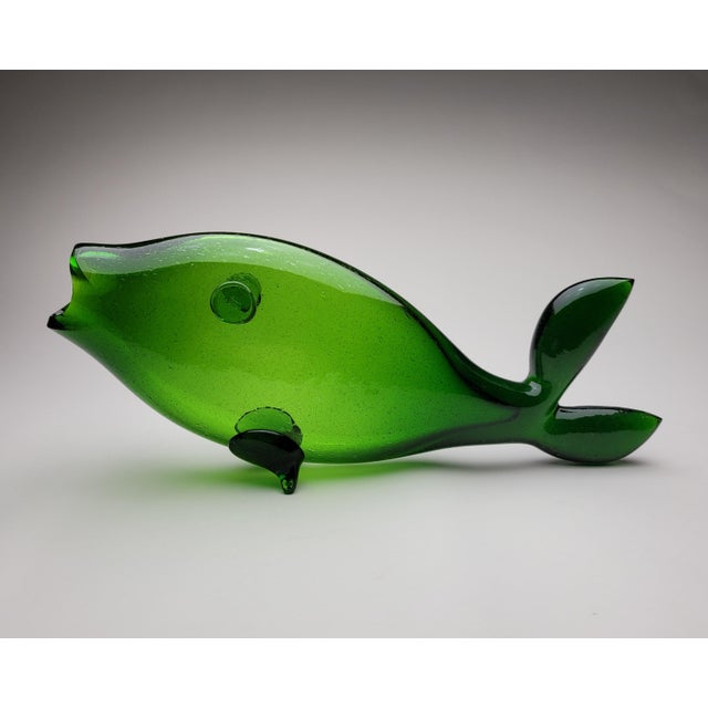 Georgeous 1950's Blenko green sculptural art glass fish designed by Winslow Anderson for Blenko cira 1950's. Unique and...