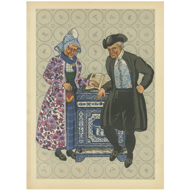 Gratiane de Gardilanne and Elizabeth Whitney Moffatt, Mourning Dress in Hindeloopen with Delft Stove, 1932, Lithograph For Sale