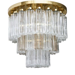 Brass and Glass Flush Mount Chandeliers from Limburg Glashütte, 1970s, Set of 2 For Sale