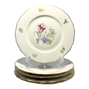 1950s Hutschenreuther & Royal York “Bridal Bouquet (Madeleine)” 5 Porcelain Salad Plates