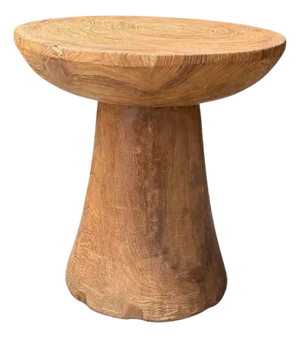 Round Side Table Crafted From Teak Wood, Modern Organic