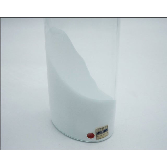 Salviati Murano, design Betha and Teff Sarasin, rare “Philadelphia” vase from the 1970s. Clear glass vase with a white...