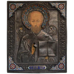 19th Century Russian Enameled Sterling Silver Icon