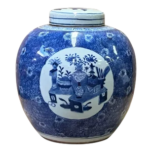 Oriental Hand-Paint Flower Vases Blue White Porcelain Ginger Jar