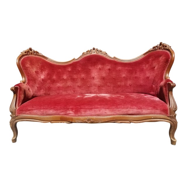 1920s Antique Victorian Red Velvet Settee Chairish