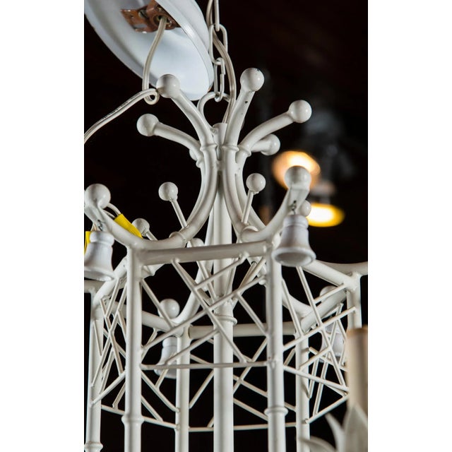 White Painted Wrought Iron Chinoiserie Chandelier With Bells For Sale - Image 9 of 11
