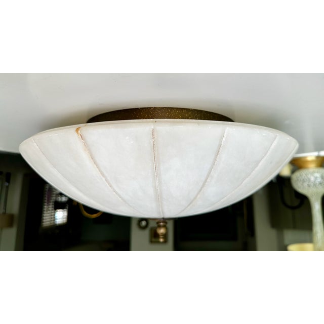 Directoire-Style French Pleated Alabaster Bowl Flush Mount Ceiling Light For Sale - Image 4 of 17