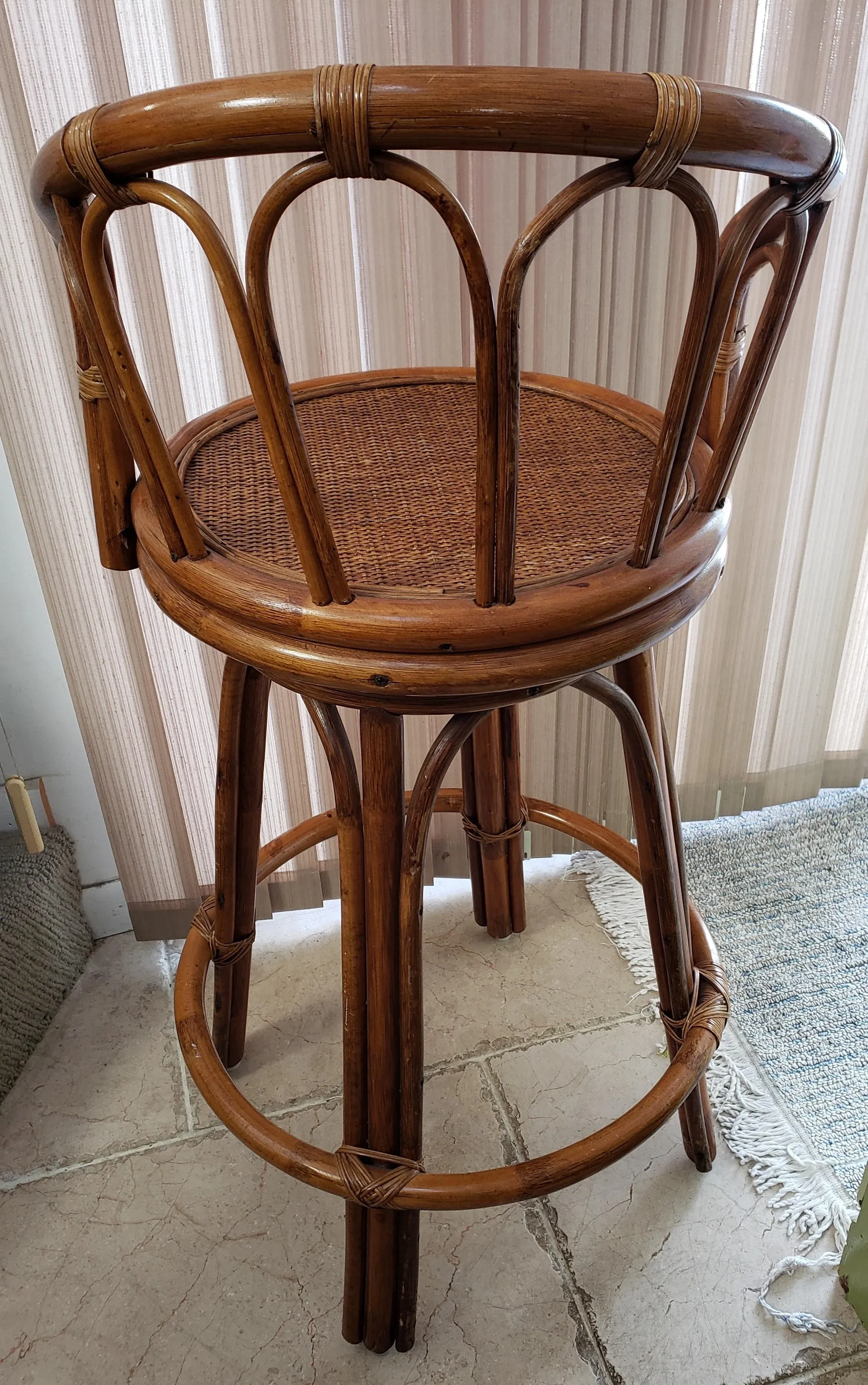 1960s Vintage Bamboo and Rattan Swivel Barstool | Chairish
