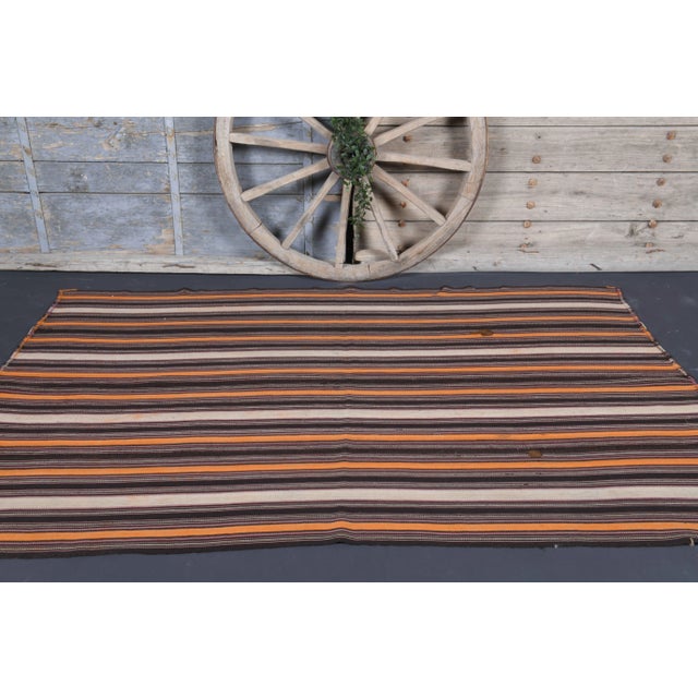 Traditional Vintage Turkish Hand-Knotted Wool Cotton Brown Kilim Area Rug For Sale - Image 3 of 10