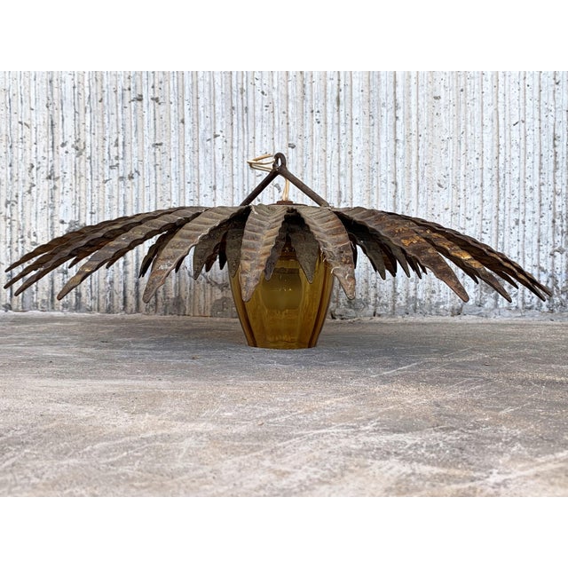 Metal Midcentury Sunburst Ceiling Fixture With Glass Tulip For Sale - Image 7 of 12