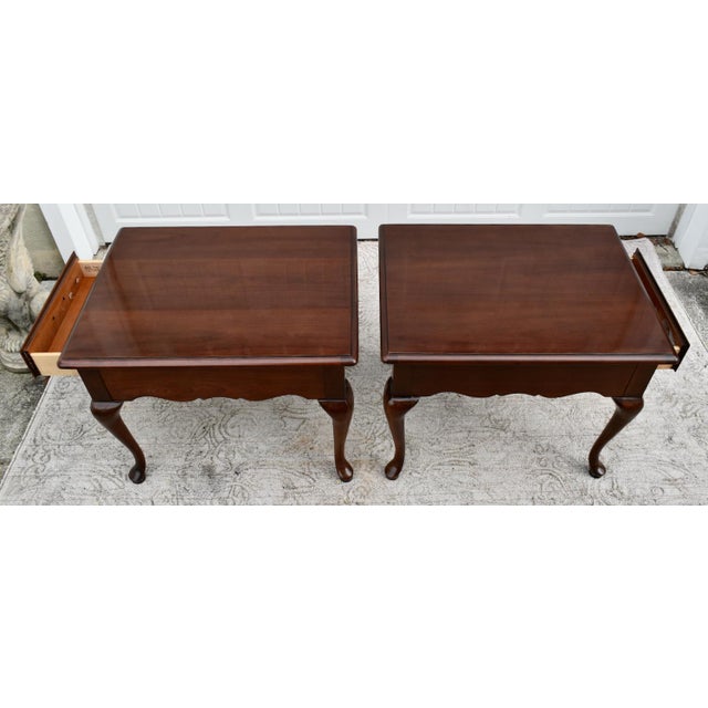 Brown Vintage Pair of Thomasville Mahogany Queen Anne Style Tables W/Drawer For Sale - Image 8 of 13