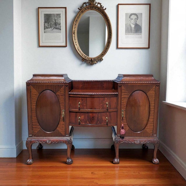 1940s Chippendale Mahogany Sideboard Buffet With Claw Feet, Brass For Sale - Image 13 of 18
