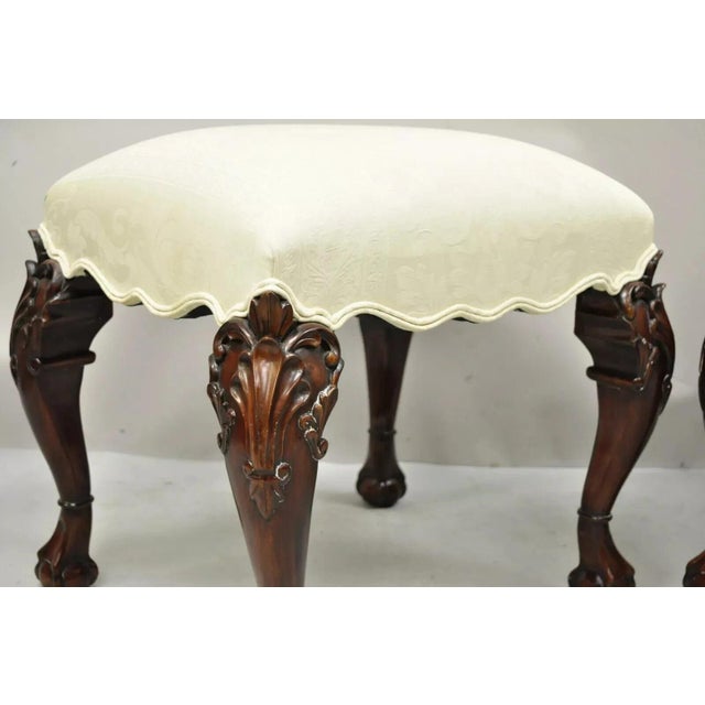 Late 20th Century English Georgian Chippendale Style Carved Mahogany Ball and Claw Stools - Pair For Sale - Image 4 of 12