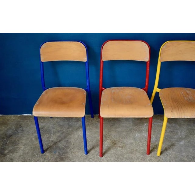 Wood Industrial Colored Dining Chairs, 1980s, Set of 4 For Sale - Image 7 of 12