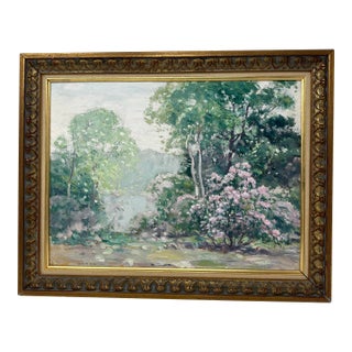 Vintage Impressionist Garden Landscape Oil Painting Signed Wm S Robinson For Sale
