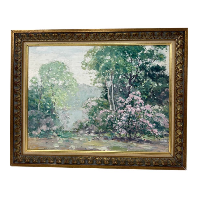 Vintage Impressionist Garden Landscape Oil Painting Signed Wm S Robinson For Sale